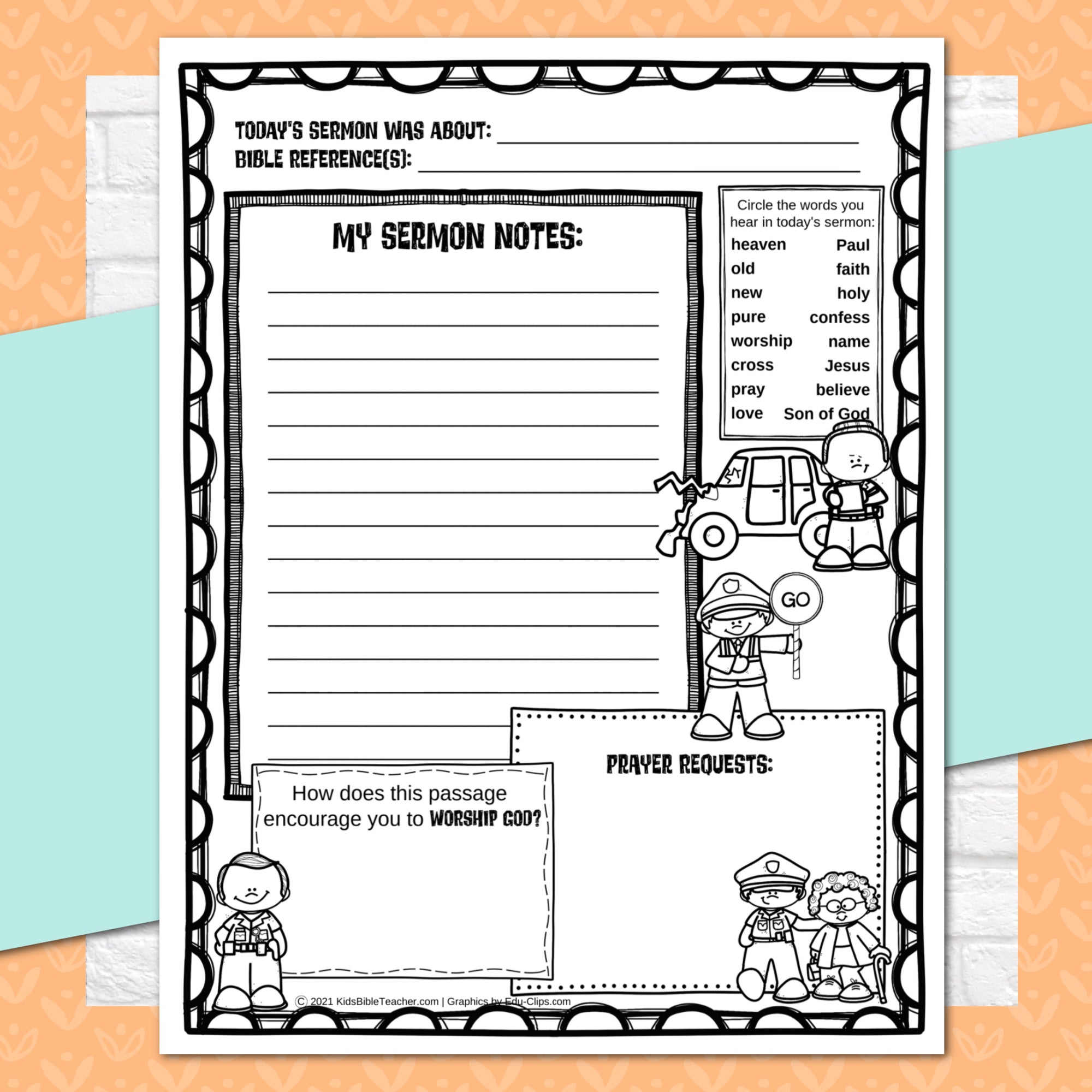 Transportation Sermon Notes for Kids, Elementary Level, Instant Download