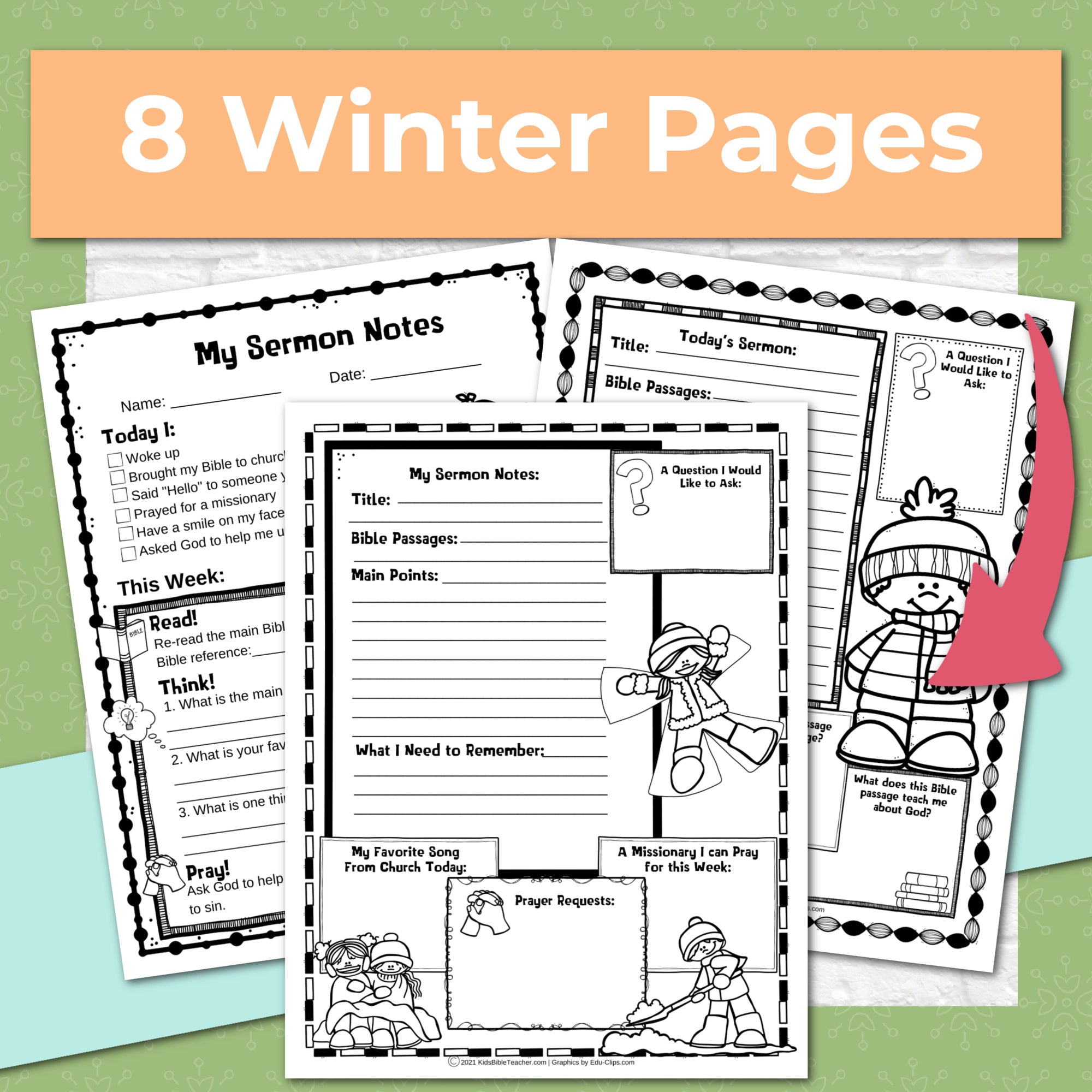Seasonal and Holidays Sermon Notes Pack for Kids, Instant DIGITAL DOWNLOAD