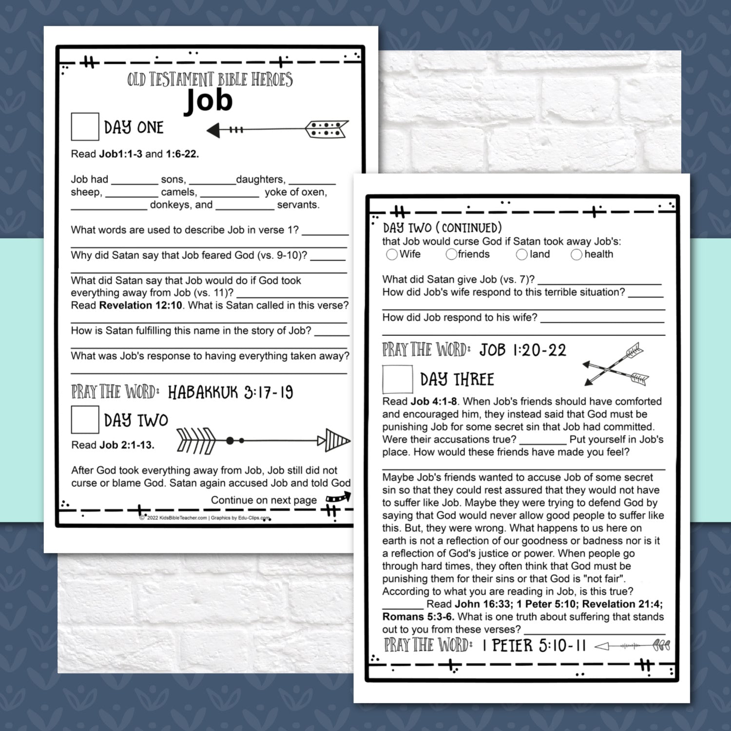 Story of Job Bible Reading Pages - 1 Week Bible Reading Plan for 1st - 6th Grade