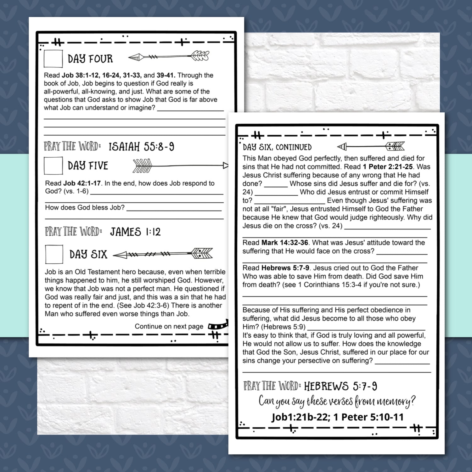 Story of Job Bible Reading Pages - 1 Week Bible Reading Plan for 1st - 6th Grade