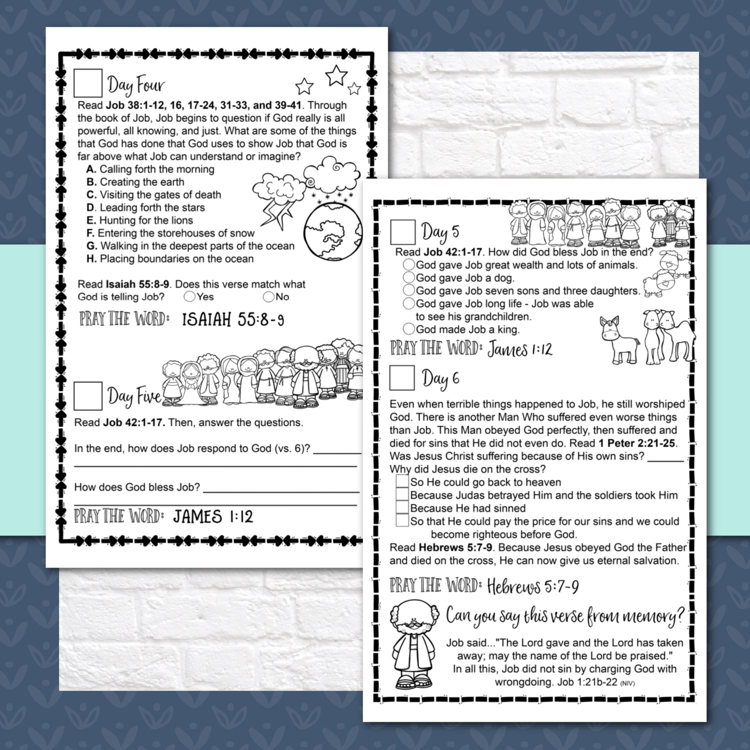 Story of Job Bible Reading Pages - 1 Week Bible Reading Plan for 1st - 6th Grade