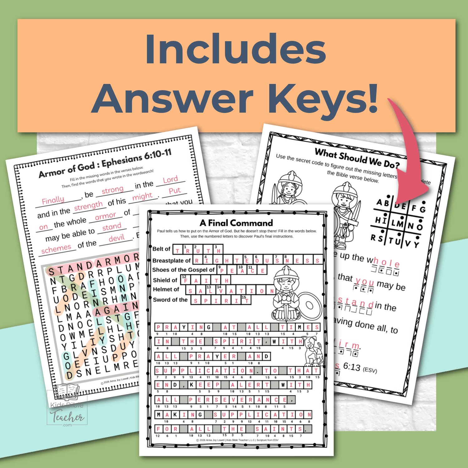 Armor of God Bible Activity Pages for 2nd - 6th Graders - Ephesians 6:10-18