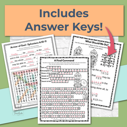 Armor of God Bible Activity Pages for 2nd - 6th Graders - Ephesians 6:10-18