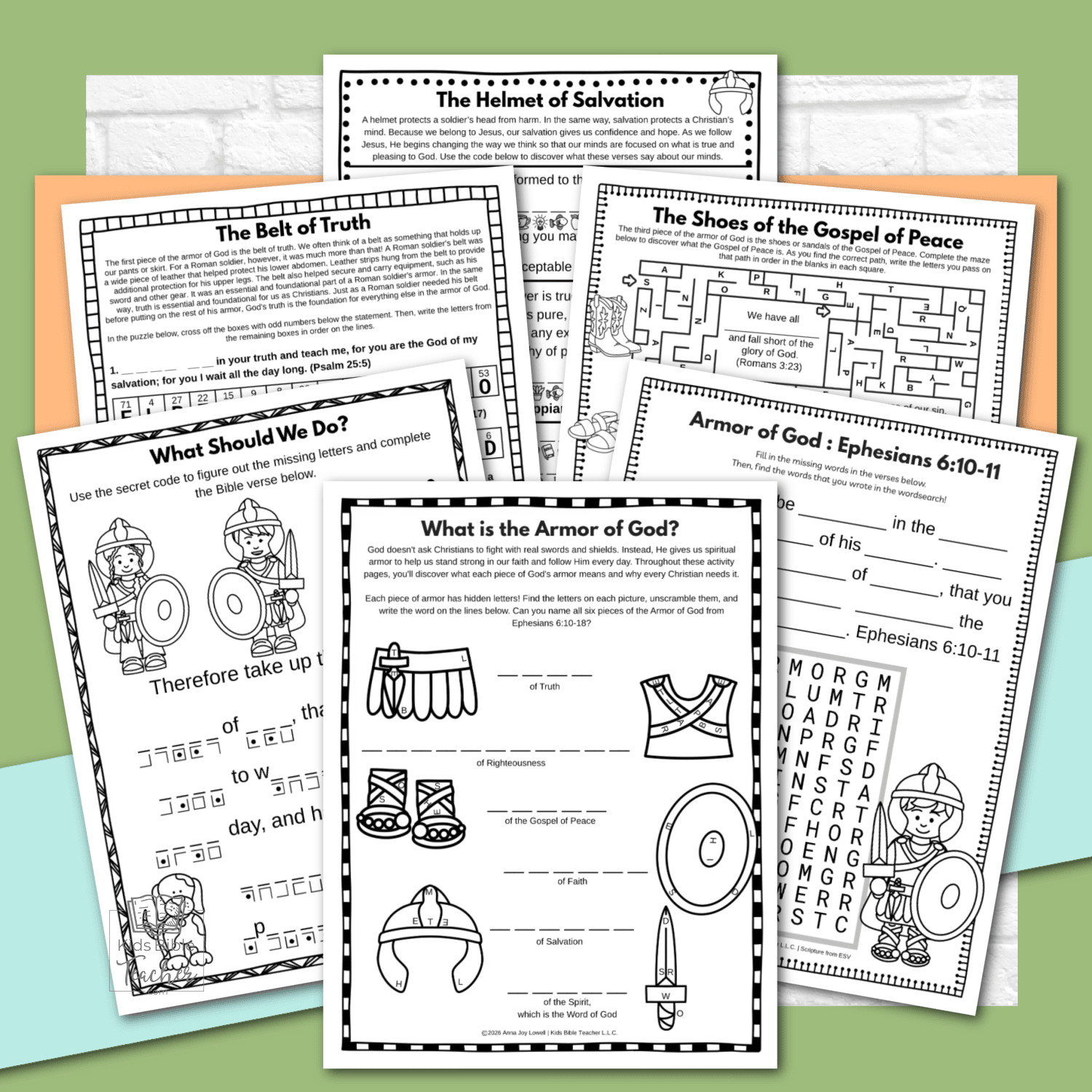Armor of God Bible Activity Pages for 2nd - 6th Graders - Ephesians 6:10-18