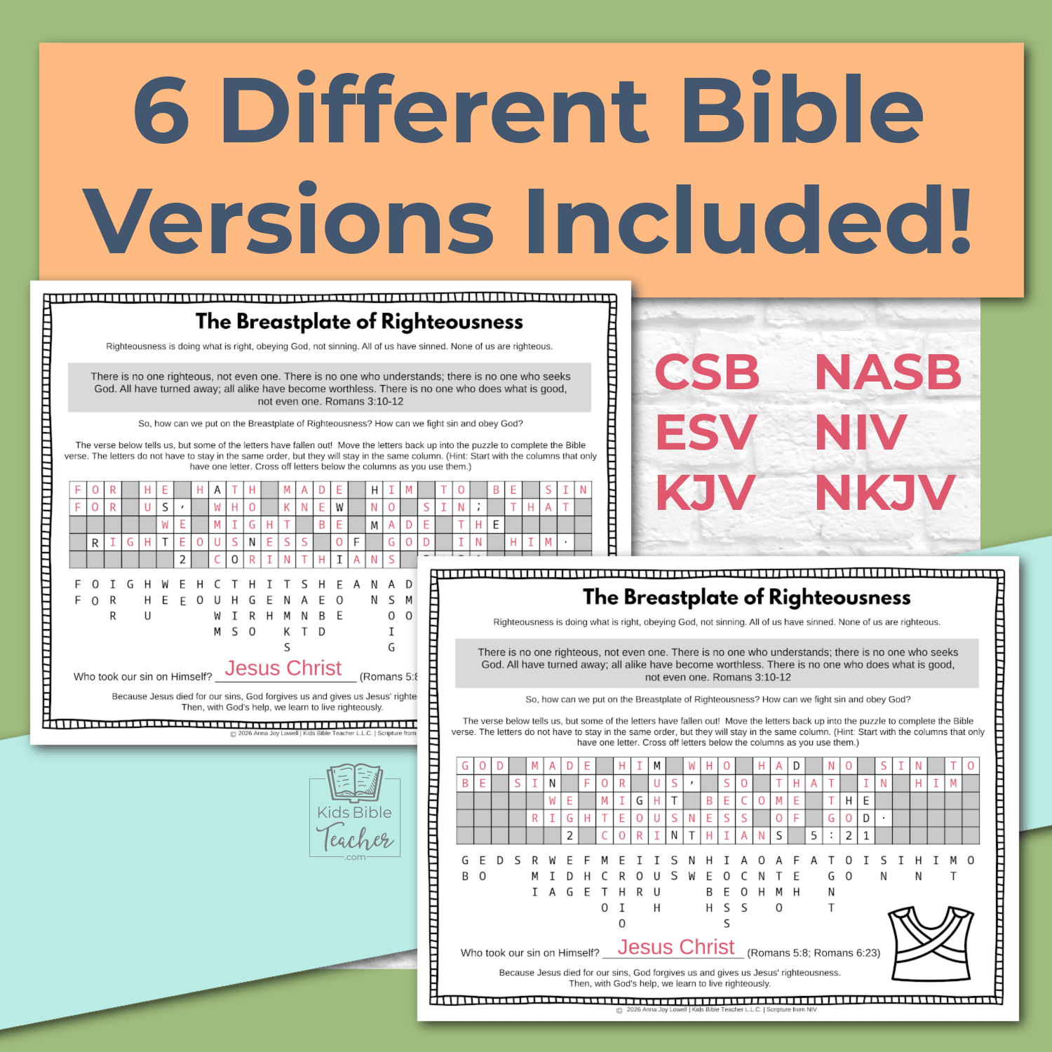 Armor of God Bible Activity Pages for 2nd - 6th Graders - Ephesians 6:10-18