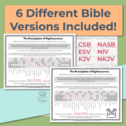 Armor of God Bible Activity Pages for 2nd - 6th Graders - Ephesians 6:10-18
