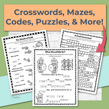 Armor of God Bible Activity Pages for 2nd - 6th Graders - Ephesians 6:10-18