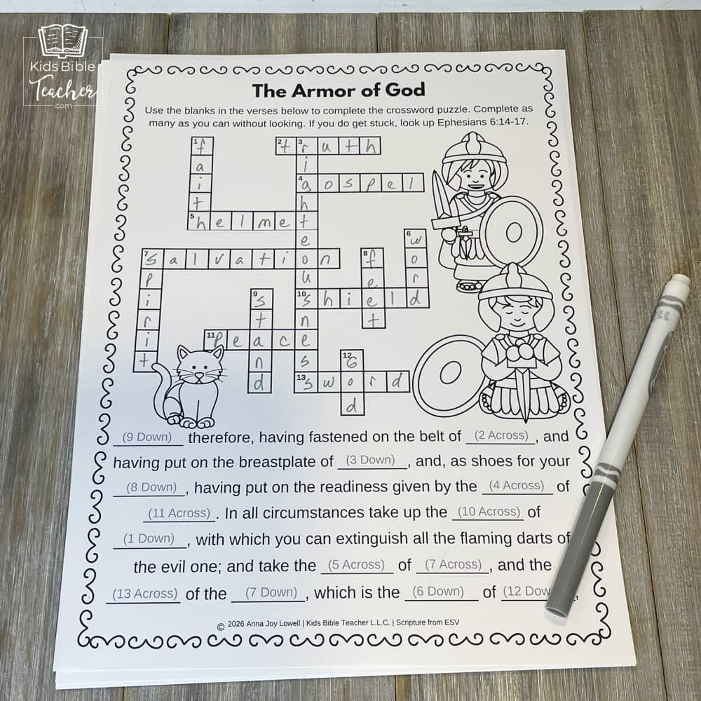 Armor of God Bible Activity Pages for 2nd - 6th Graders - Ephesians 6:10-18