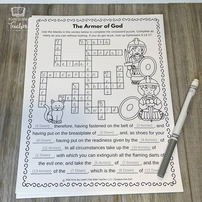Armor of God Bible Activity Pages for 2nd - 6th Graders - Ephesians 6:10-18
