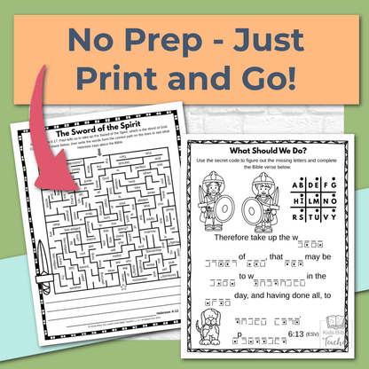 Armor of God Bible Activity Pages for 2nd - 6th Graders - Ephesians 6:10-18
