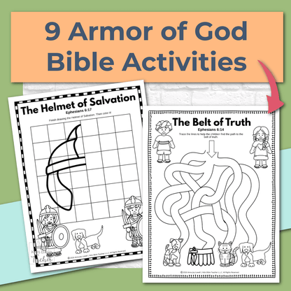Armor of God Bible Activity Pages for Preschool–1st Grade (Ephesians 6)
