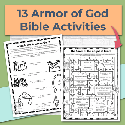 Armor of God Bible Activity Pages for 2nd - 6th Graders - Ephesians 6:10-18