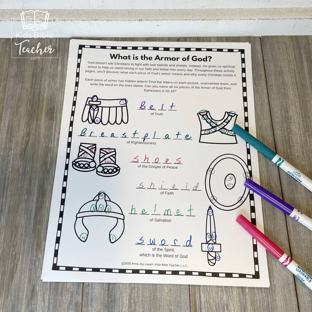 Armor of God Bible Activity Pages for 2nd - 6th Graders - Ephesians 6:10-18