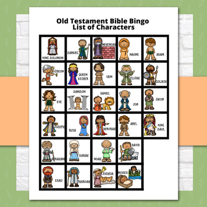 Bible Bingo - Old Testament CHARACTERS Bible Games for Kids