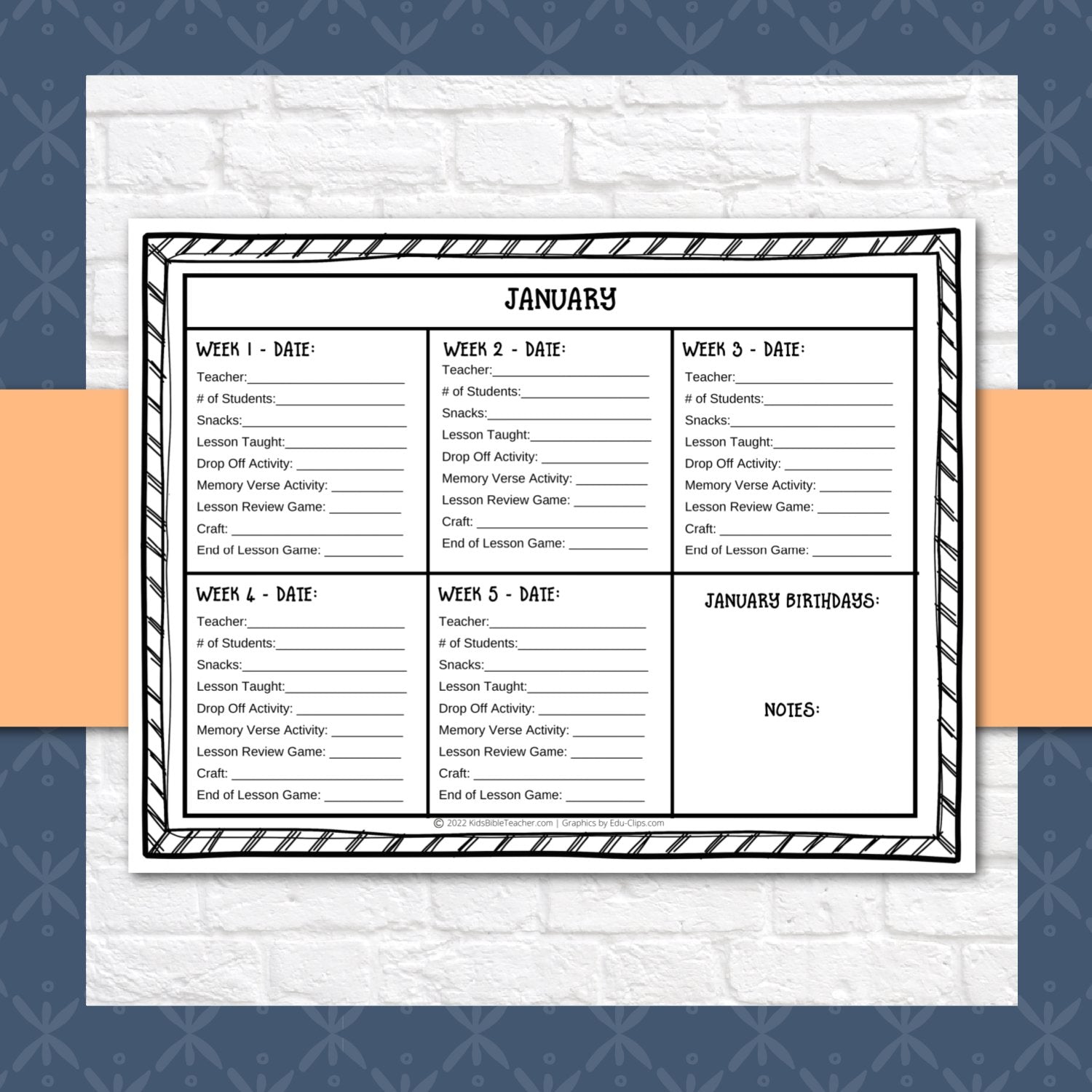 Weekly and Monthly Bible Lesson Planning Pages