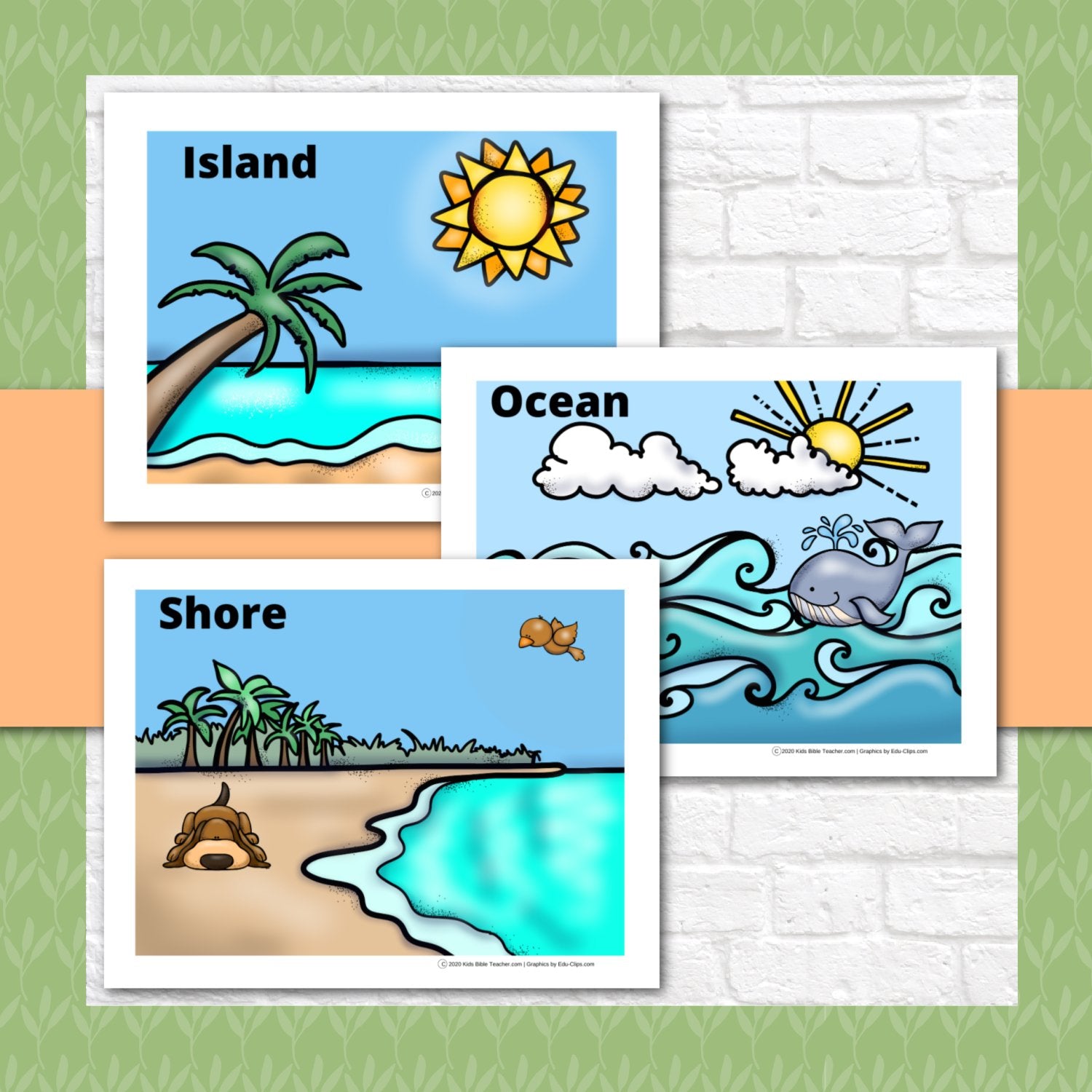 Lesson Review Game - Island, Ocean, Shore Bible Review Game for 1st through 4rth Grade