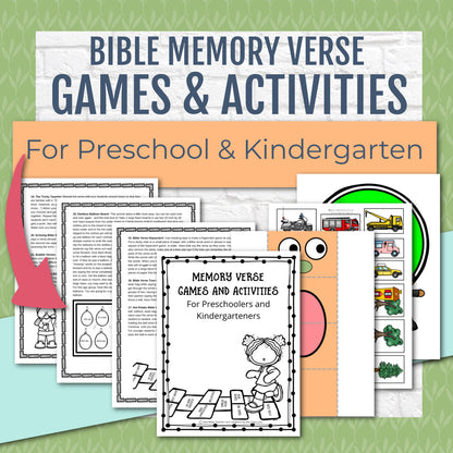 22 Bible Memory Games and Activities for Preschoolers and Kindergarteners, Instant DIGITAL DOWNLOAD