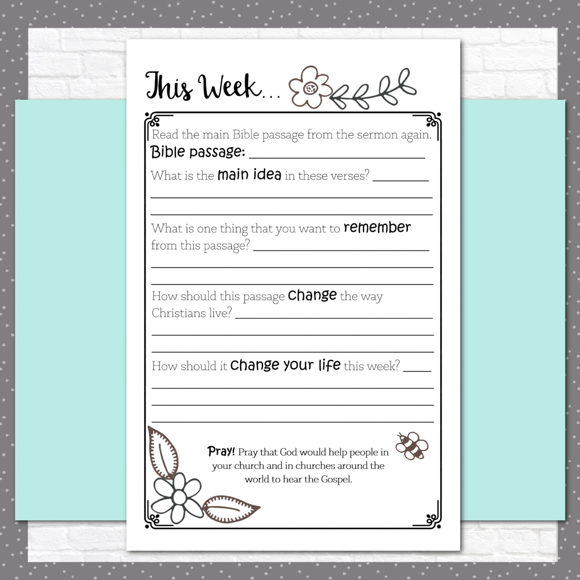 Birds and Flowers Sermon Notes for Tweens, Teens, and Adults, Instant Download