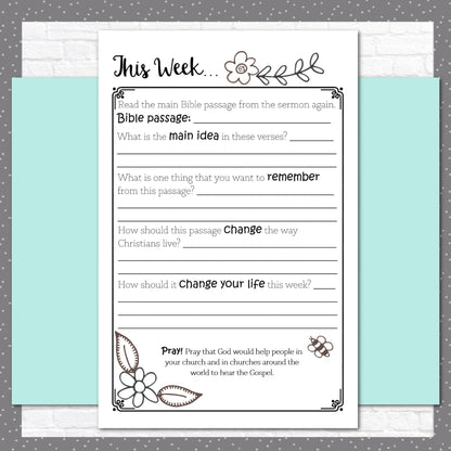 Birds and Flowers Sermon Notes for Tweens, Teens, and Adults, Instant Download