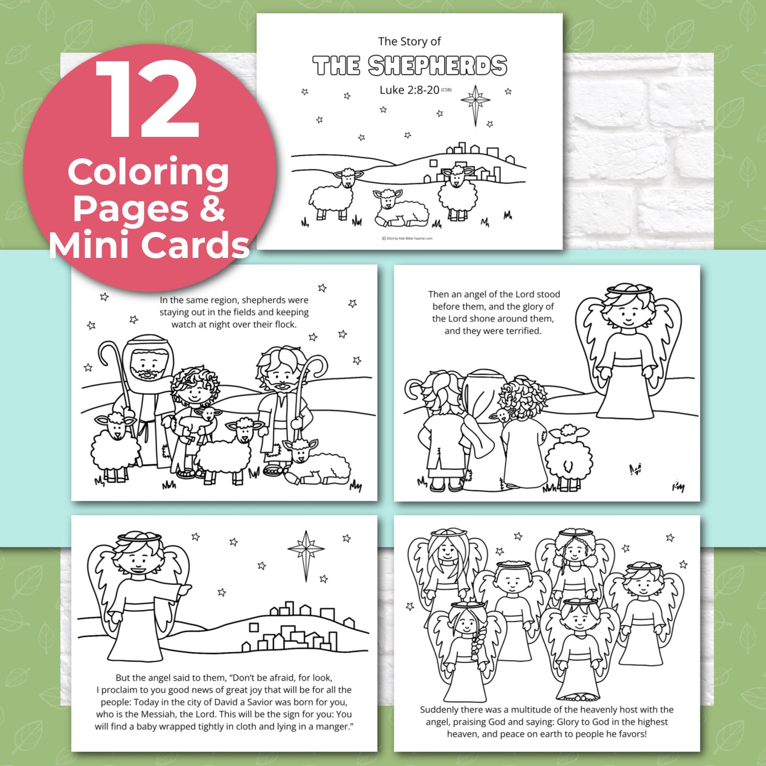 The Story of the Shepherds Christmas Bible Coloring Pages and Mini Cards