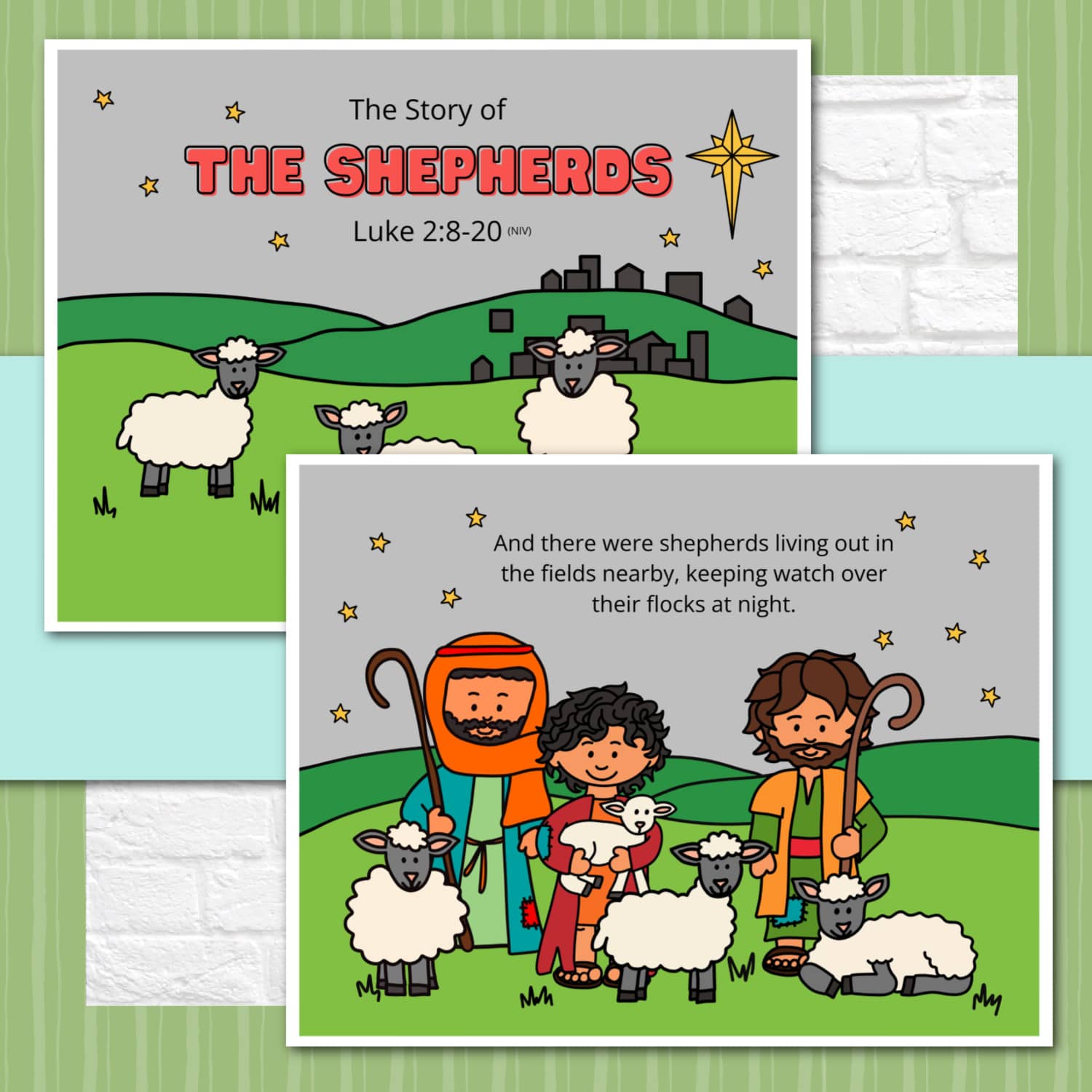 The Story of the Shepherds Posters and Mini Cards for Christmas - Bible Nativity Story