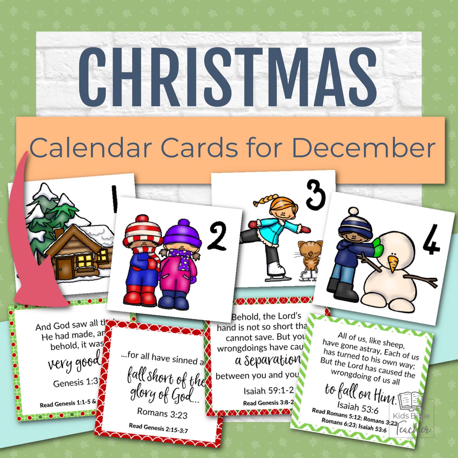 December Calendar Cards with Christmas Bible Verses - Advent Calendar Cards