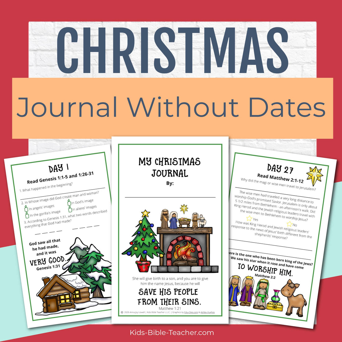 Christmas Bible Journal Pages for Kids 31 Days of Advent Bible Reading (Undated)