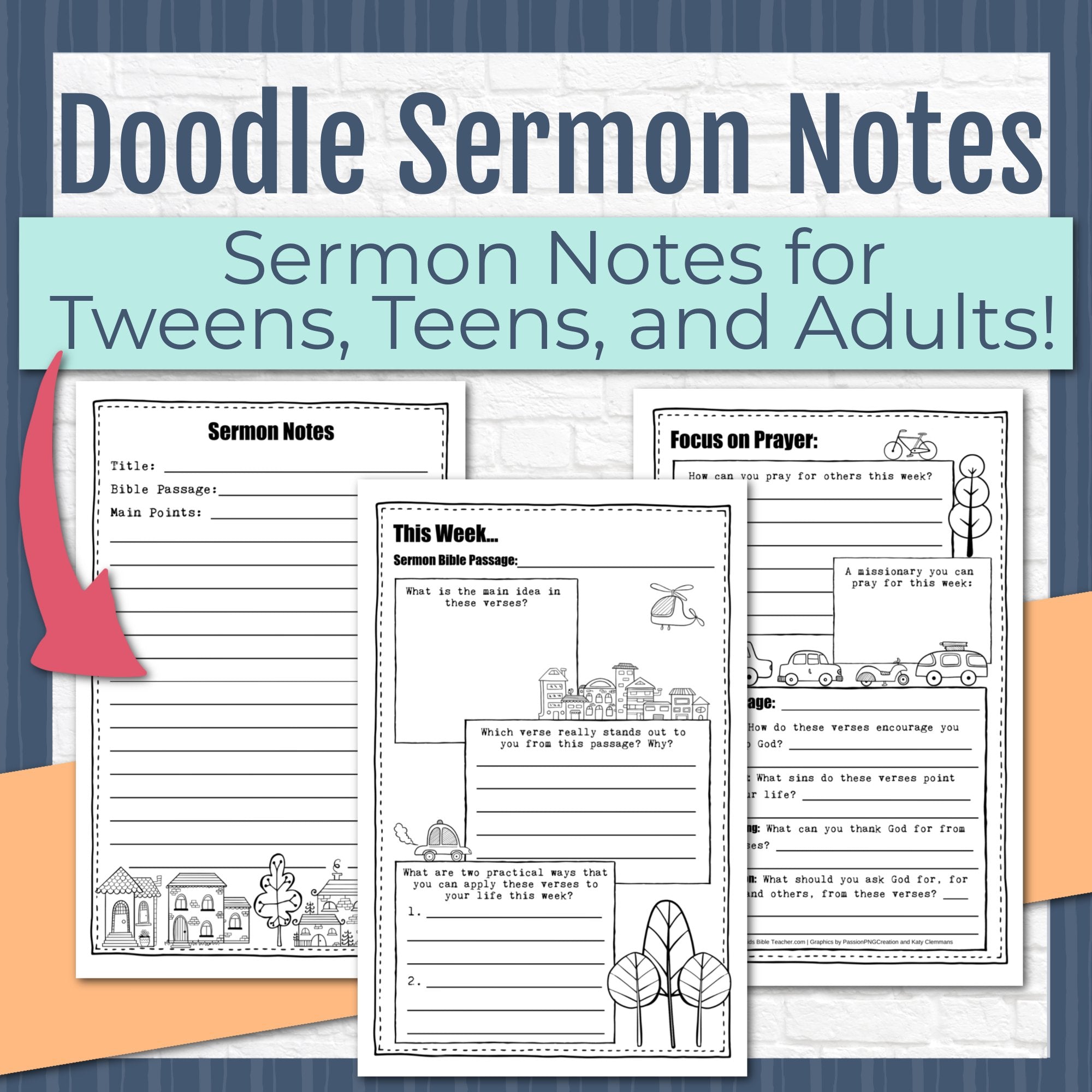 Doodle Sermon Notes for Tweens, Teens, and Adults, Instant Download