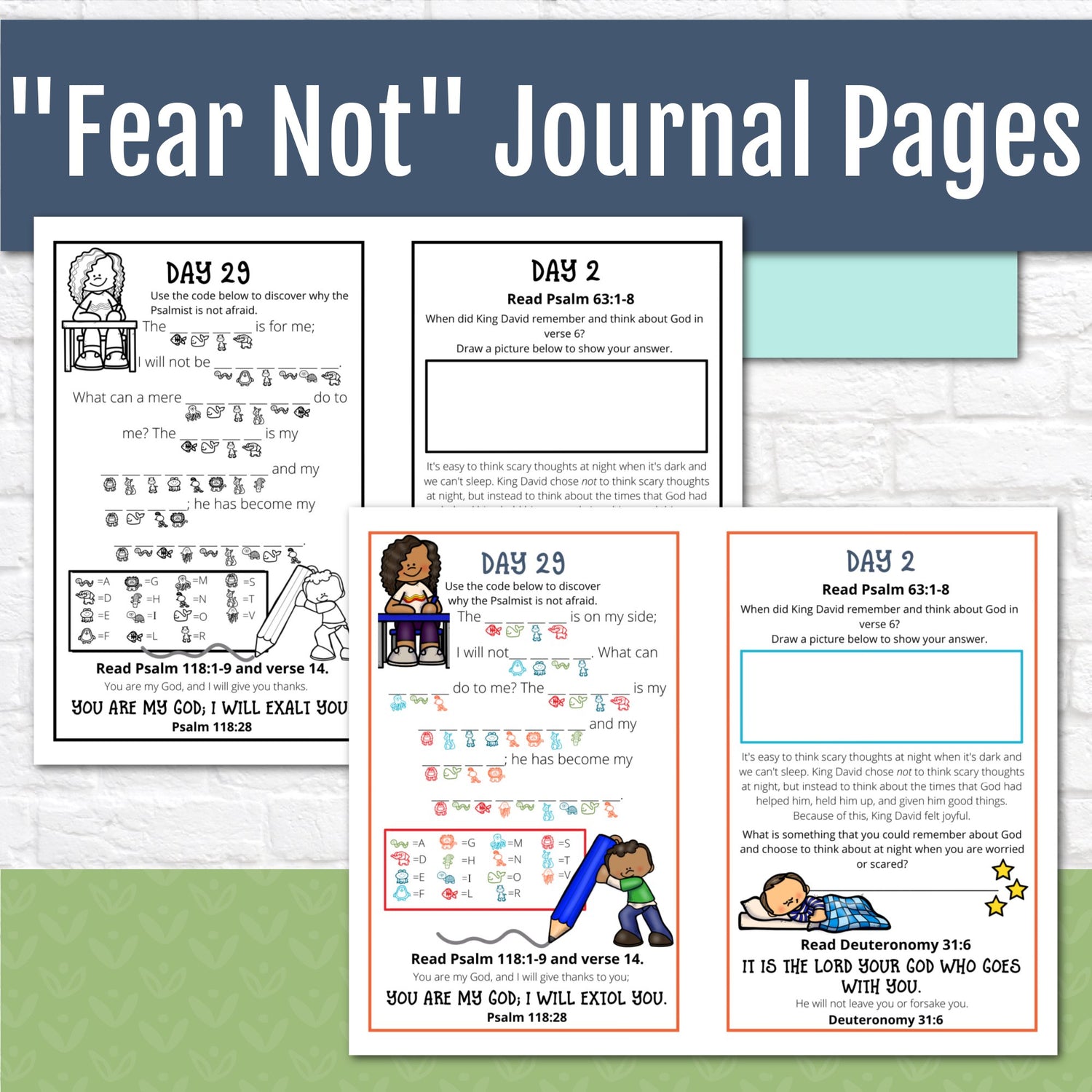 Fear Not Bible Reading Journal Pages for Elementary Kids