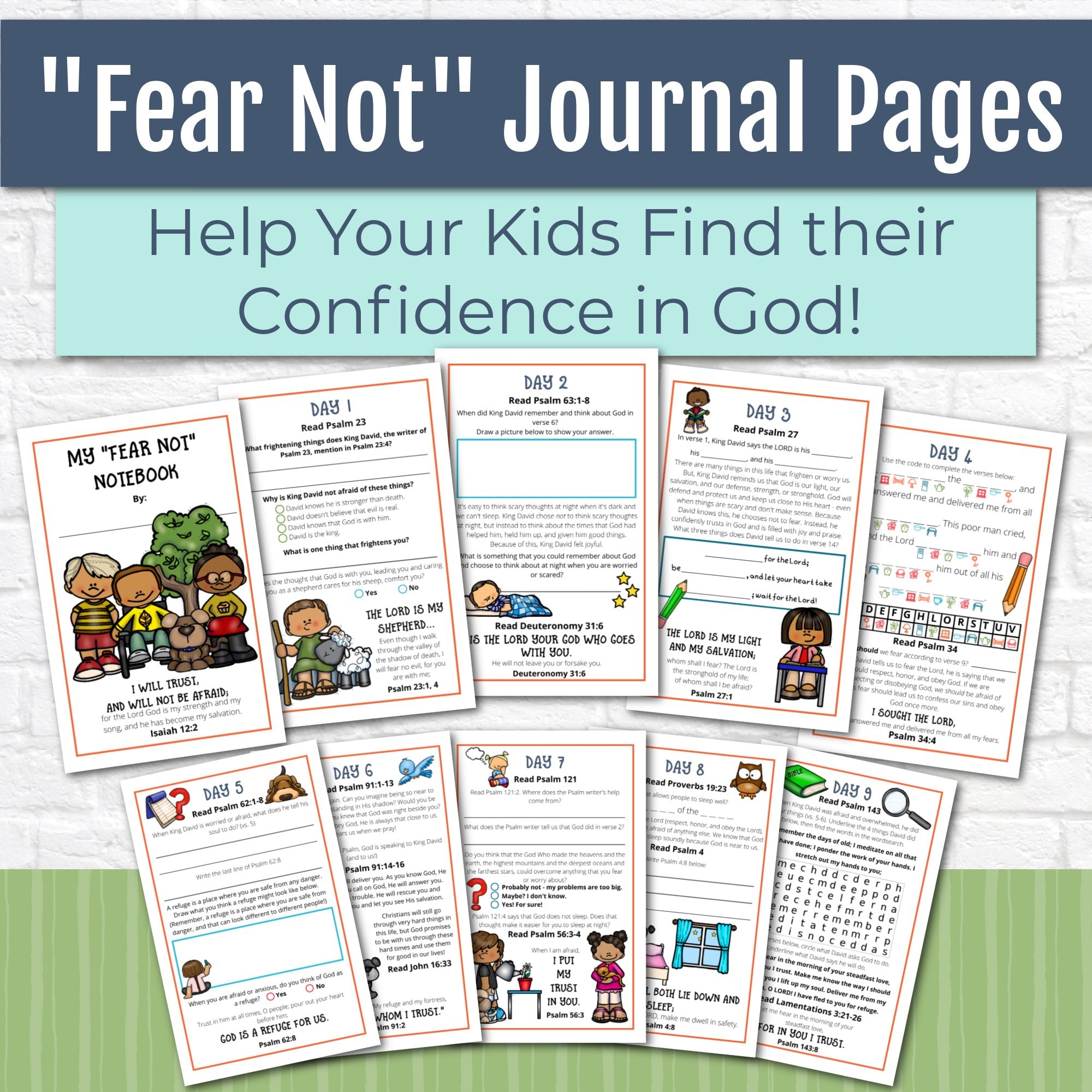 Fear Not Bible Reading Journal Pages for Elementary Kids