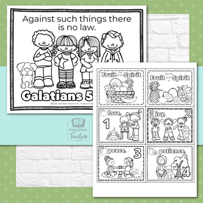 Fruit of the Spirit Activity Booklet Pages and Mini Cards in Black and White