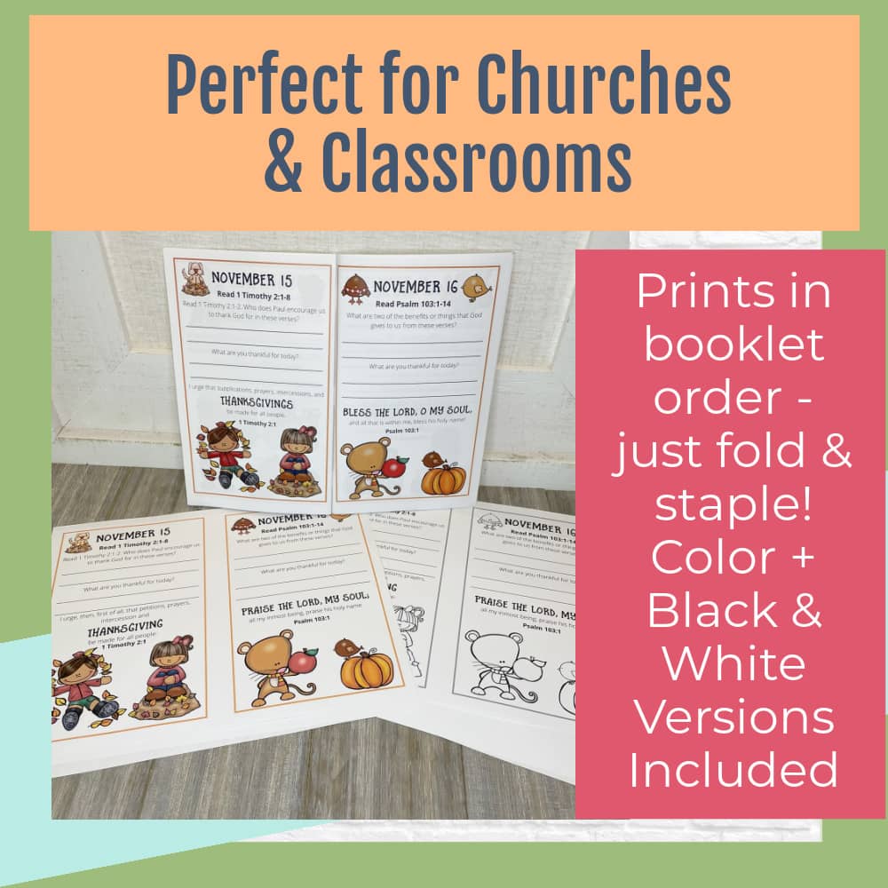 Gratitude Journal Pages with Thanksgiving Bible Verses, NOVEMBER Edition