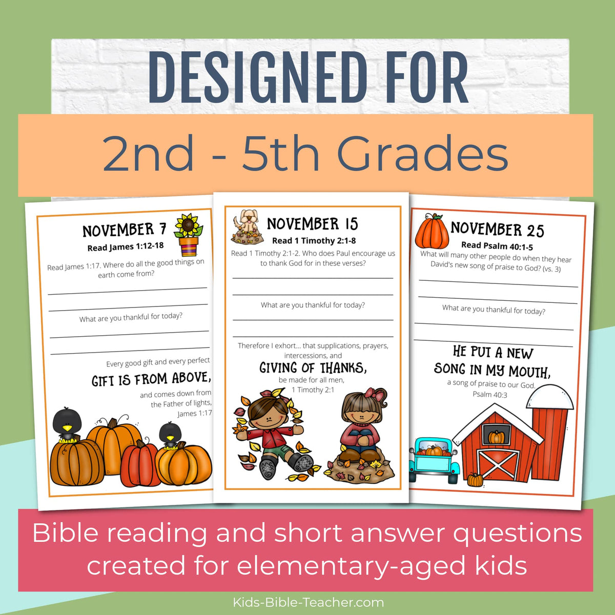 Gratitude Journal Pages with Thanksgiving Bible Verses, NOVEMBER Edition