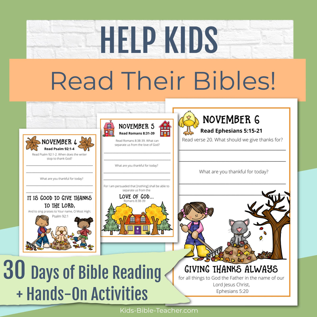 Gratitude Journal Pages with Thanksgiving Bible Verses, NOVEMBER Edition