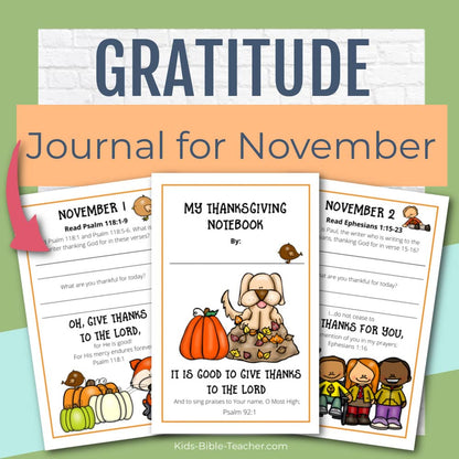 Gratitude Journal Pages with Thanksgiving Bible Verses, NOVEMBER Edition