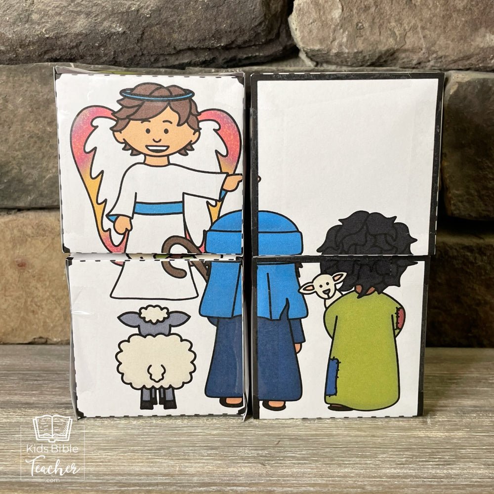 Shepherds and Angels Bible Puzzle Cube Christmas Nativity Craft