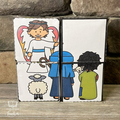Shepherds and Angels Bible Puzzle Cube Christmas Nativity Craft
