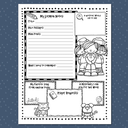 My Sermon Notes Printables for Kids, Elementary Level, Instant Download