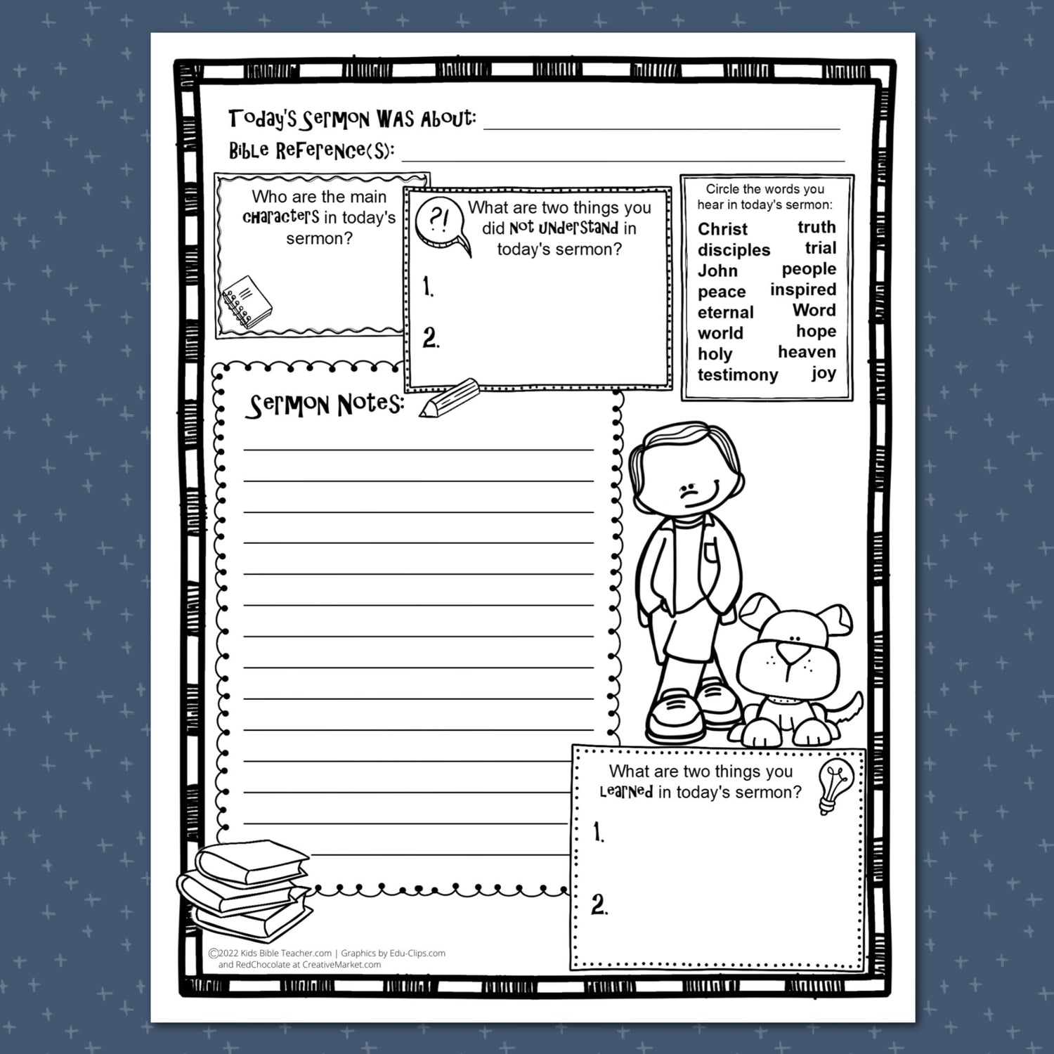 My Sermon Notes Printables for Kids, Elementary Level, Instant Download