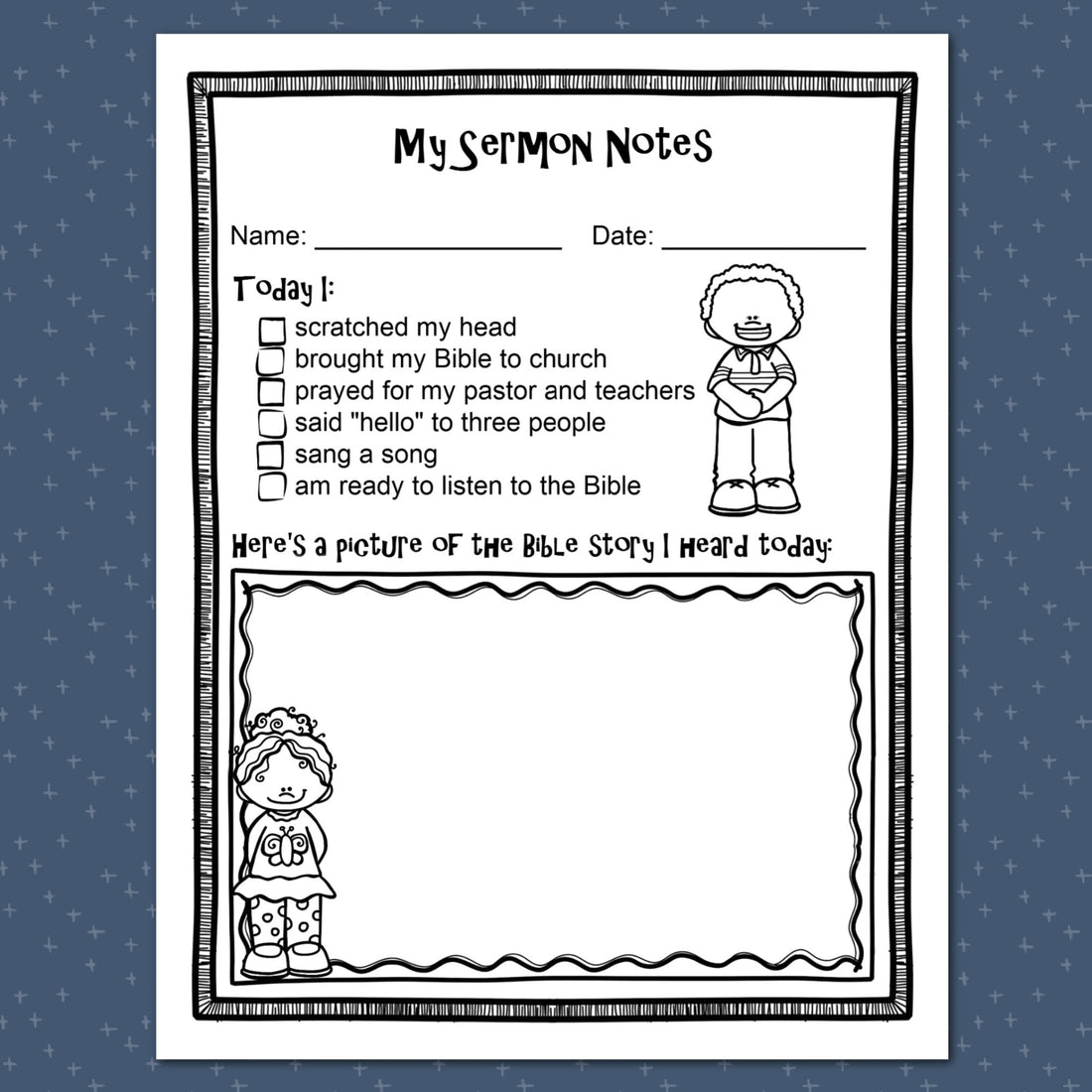 My First Sermon Notes Printables for Preschoolers and Early Readers, Instant Download