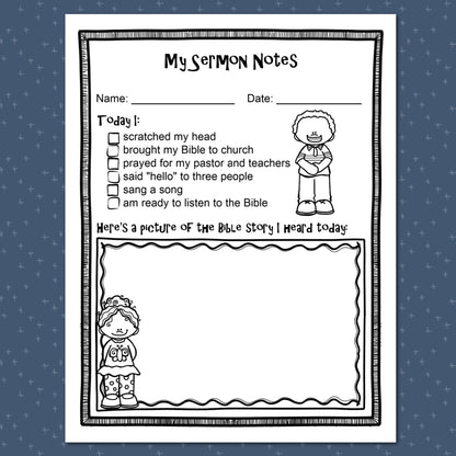 My First Sermon Notes Printables for Preschoolers and Early Readers, Instant Download