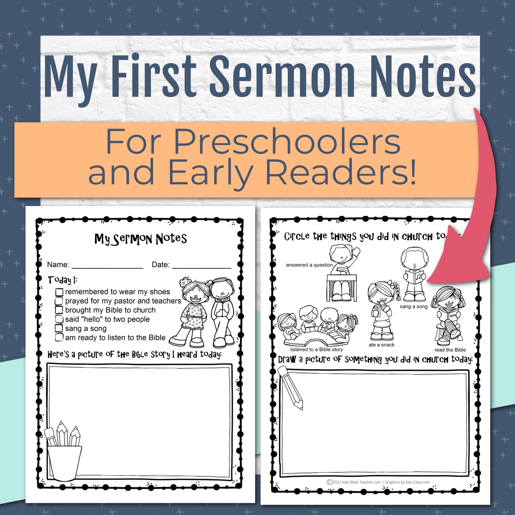 My First Sermon Notes Printables for Preschoolers and Early Readers, Instant Download