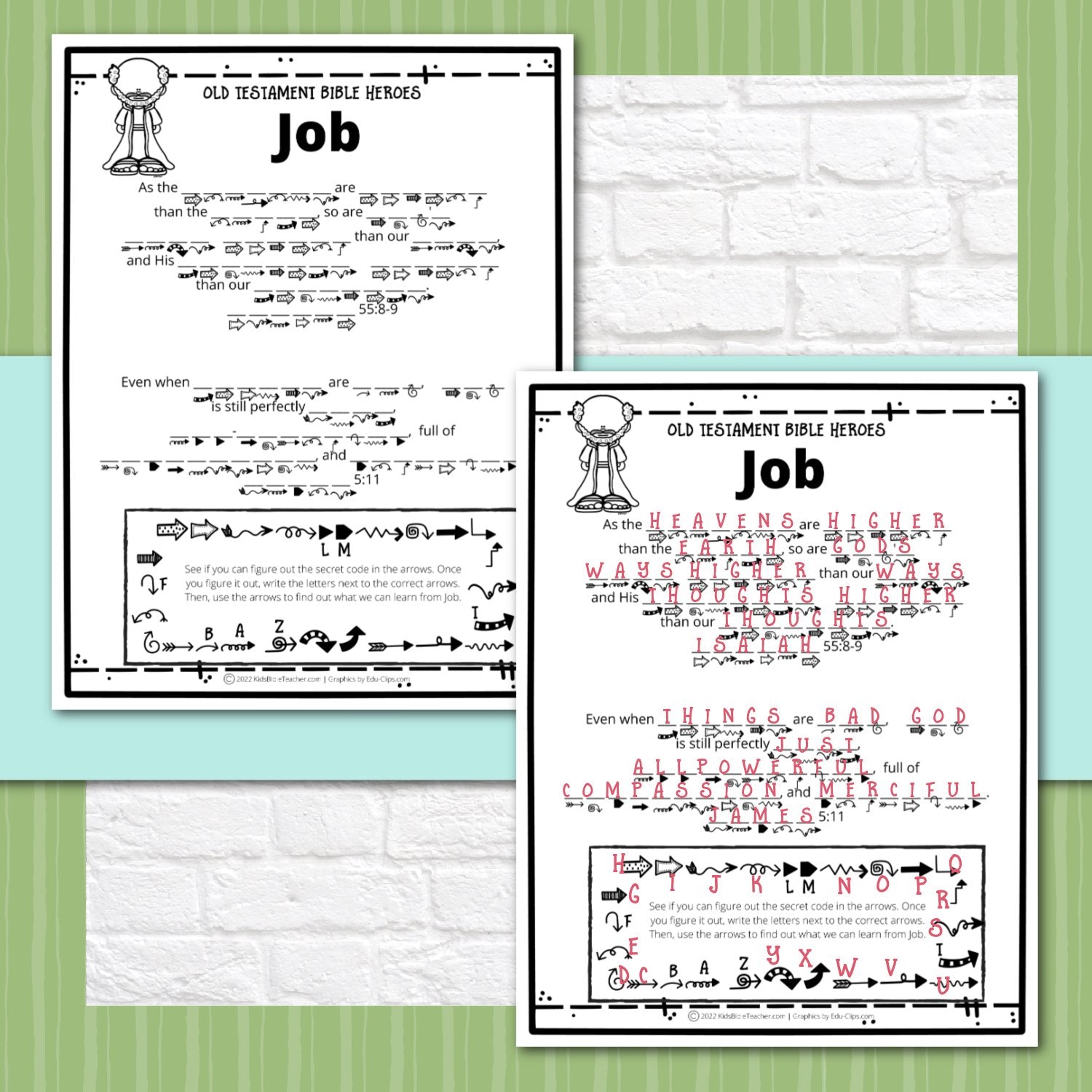 Job Bible Story Activity Pages in 3 Levels for Kindergarten through 6th Grade