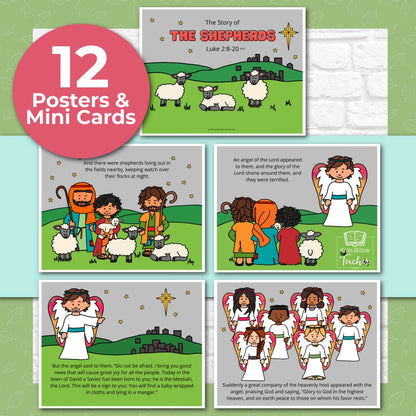 The Story of the Shepherds Posters and Mini Cards for Christmas - Bible Nativity Story