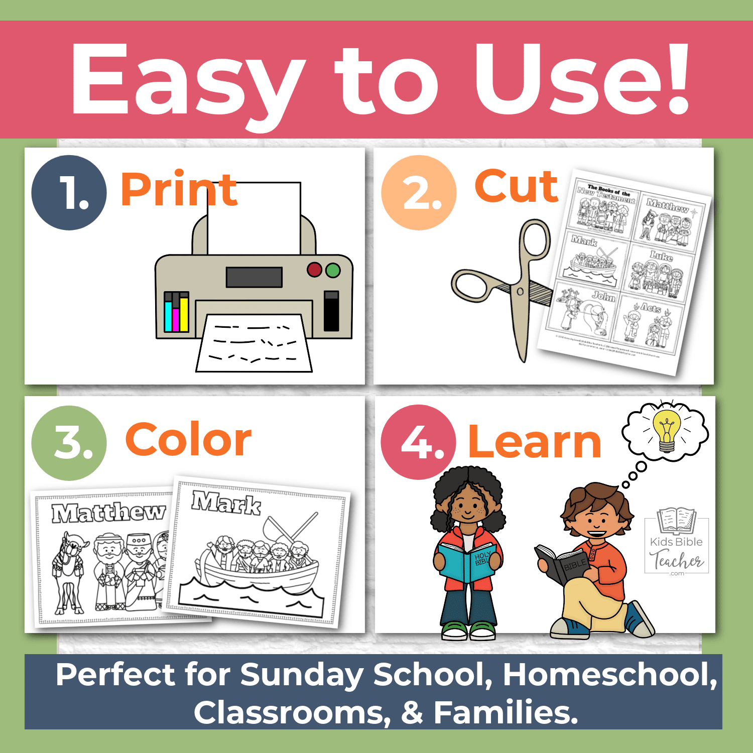 New Testament Books of the Bible Coloring Pages and Mini Cards for Kids