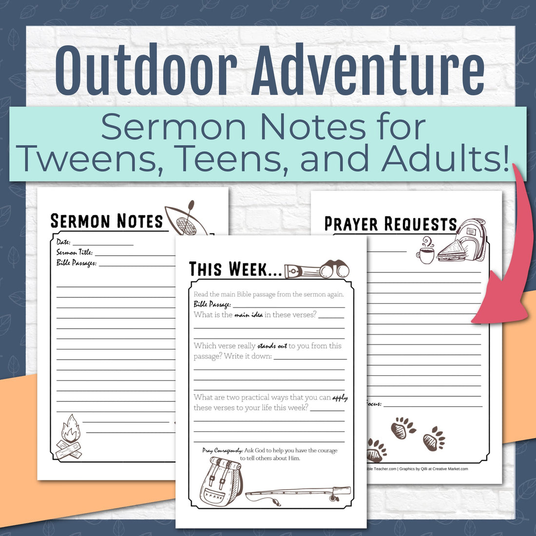 Outdoor Adventures Sermon Notes for Tweens, Teens, and Adults, Instant Download