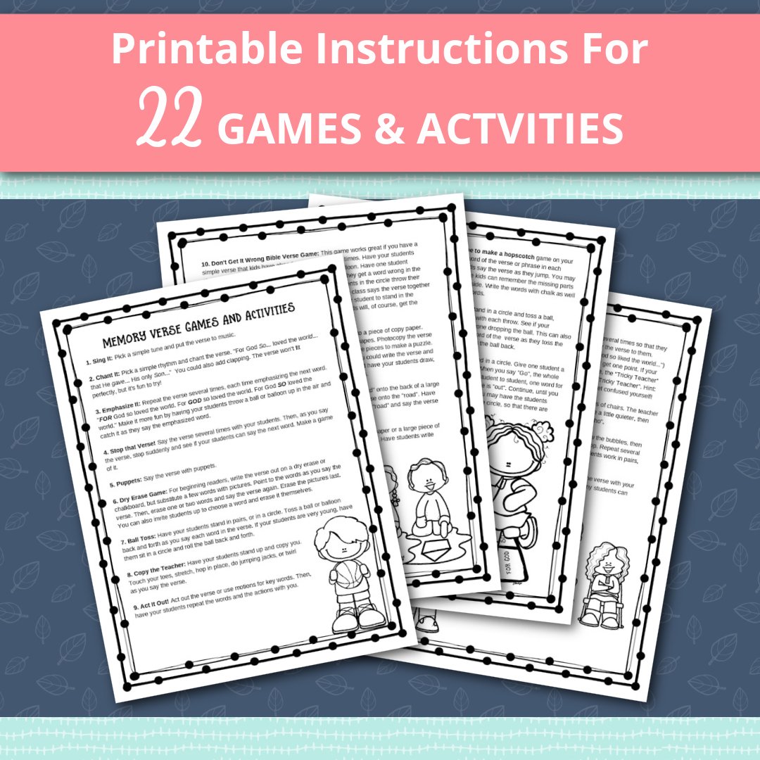 22 Bible Memory Games and Activities for Preschoolers and Kindergarteners, Instant DIGITAL DOWNLOAD