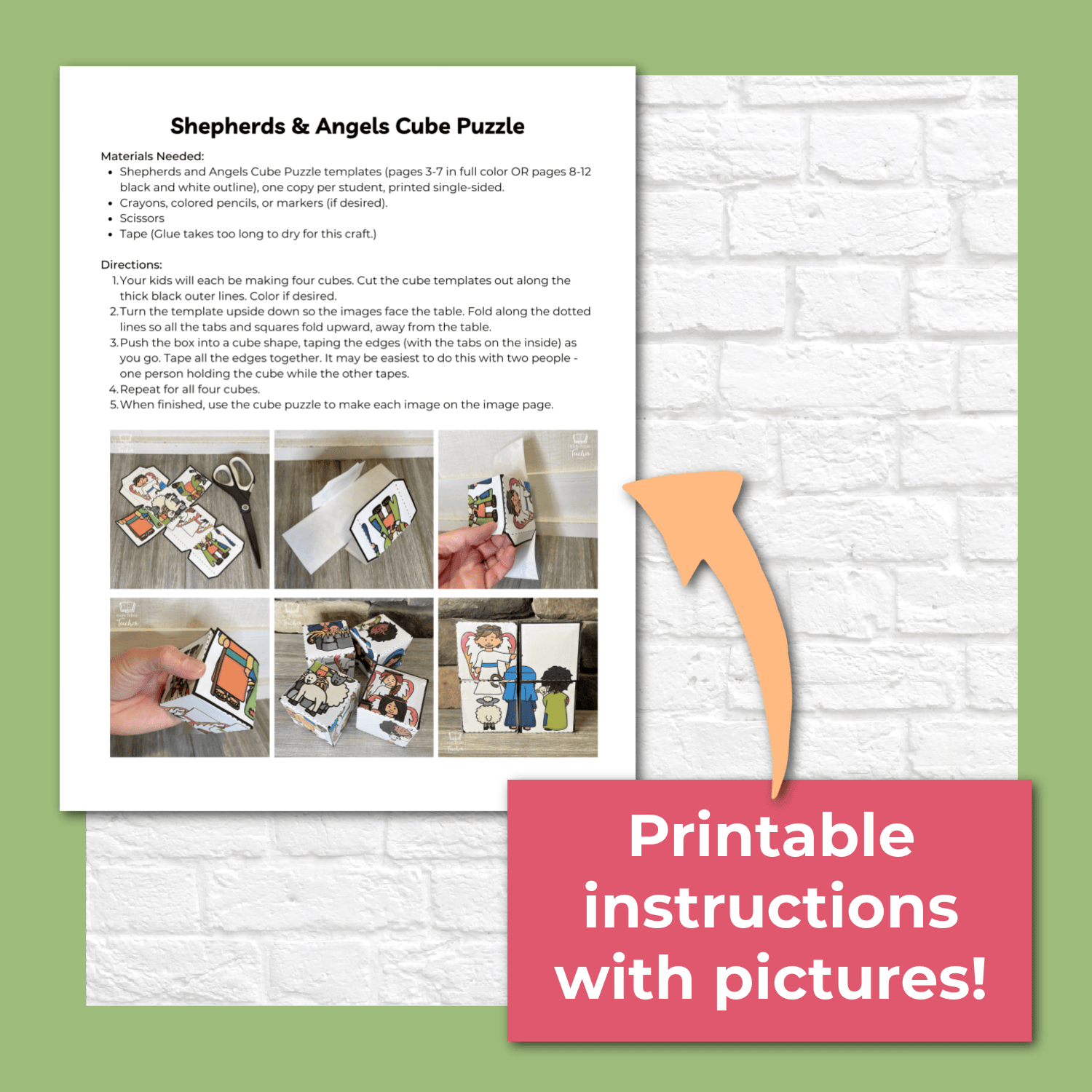 Shepherds and Angels Bible Puzzle Cube Christmas Nativity Craft