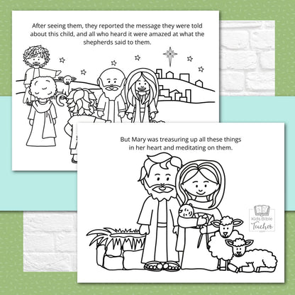 The Story of the Shepherds Christmas Bible Coloring Pages and Mini Cards