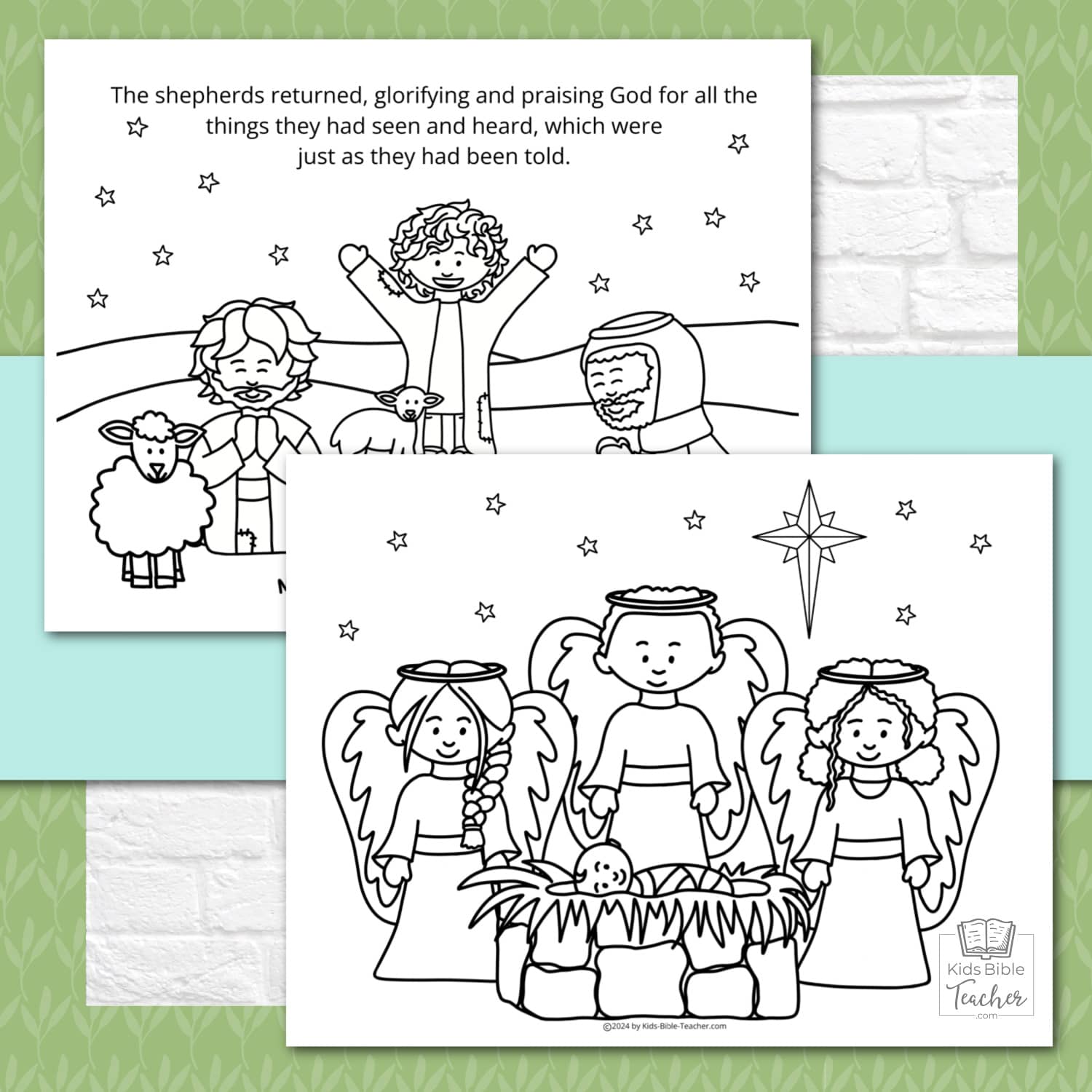 The Story of the Shepherds Christmas Bible Coloring Pages and Mini Cards